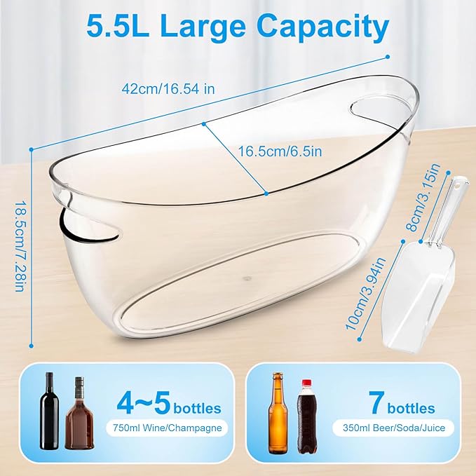 KITHELP 2 PCS Ice Buckets for Parties, 5.5L Ice Bucket with Scoops and Metal Wine Bottle Opener, Mimosa Bar Supplies Beverage Tub for Champagne, Beer, Cocktail