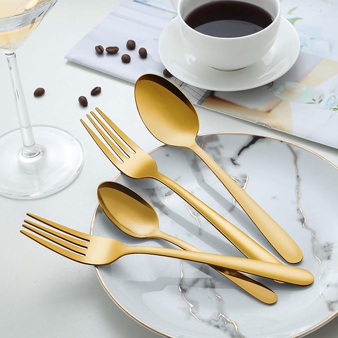 Pleafind 36 Pieces Gold Dinner Forks Set (8 inch), Forks Silverware, Mirror Polished Fork Set, Small Forks for Home, Kitchen, Restaurant, Dishwasher Safe