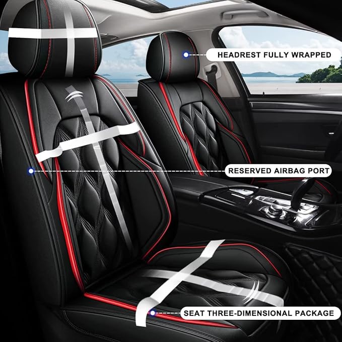 AOMSAZTO Front Seat Covers Fit for Chevy/Chevrolet Cruze 2011-2019 Waterproof Faux Leather Car Seat Cover Compatible with Airbag(2PCS Front, Black&Redline)