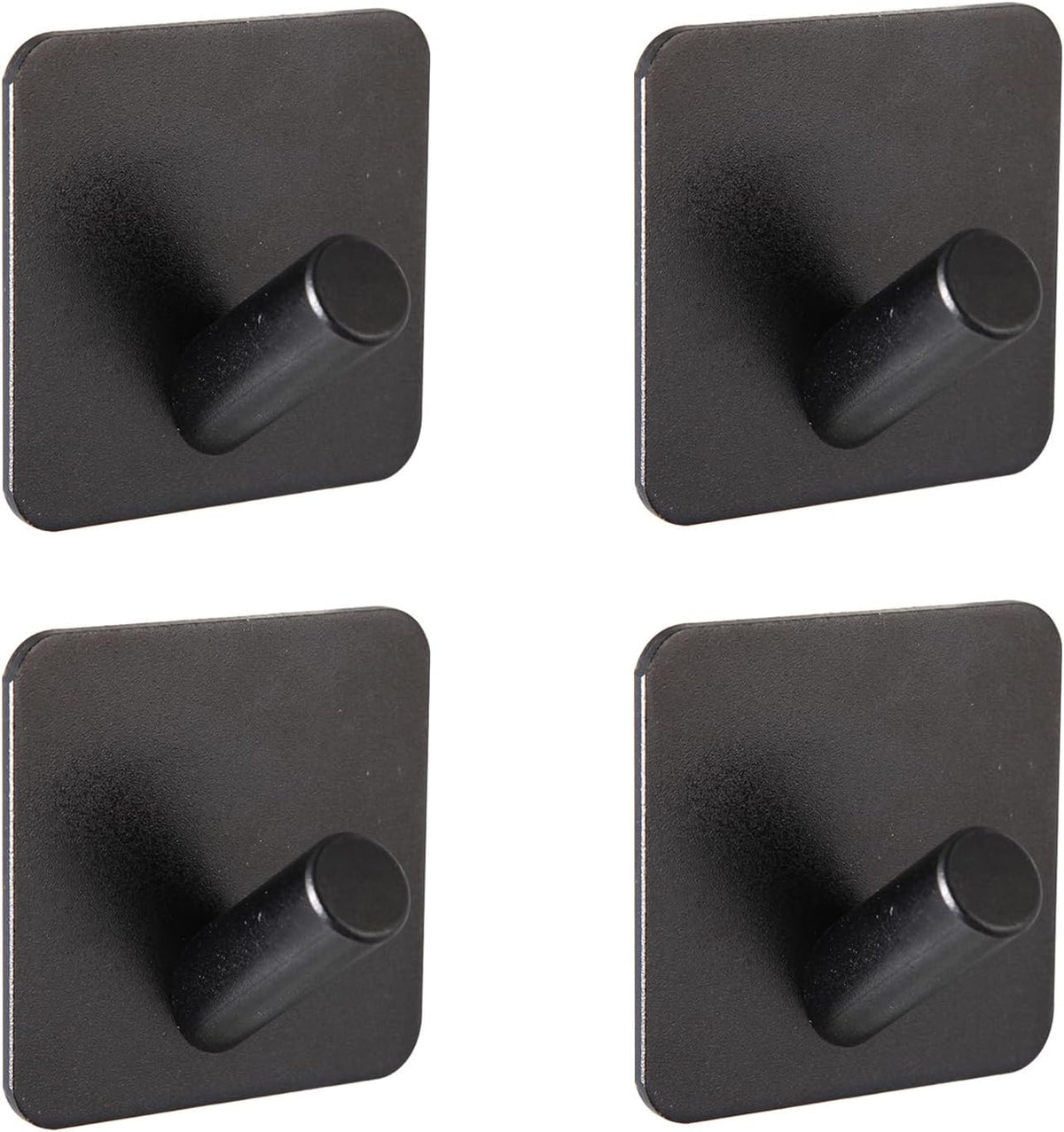 Aluminum Wall Hooks, No Drill Damage-Free Adhesive Hook,Product for Hanging Heavy Duty for Bathroom Kitchen Home (Slanting Square Black Hook, 4)
