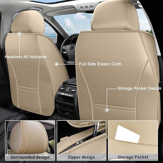 AOMSAZTO Front Seat Covers Fit for Hyundai Elantra 2017-2026 Waterproof Faux Leather Car Seat Cover Compatible with Airbag(2PCS Front, Beige)
