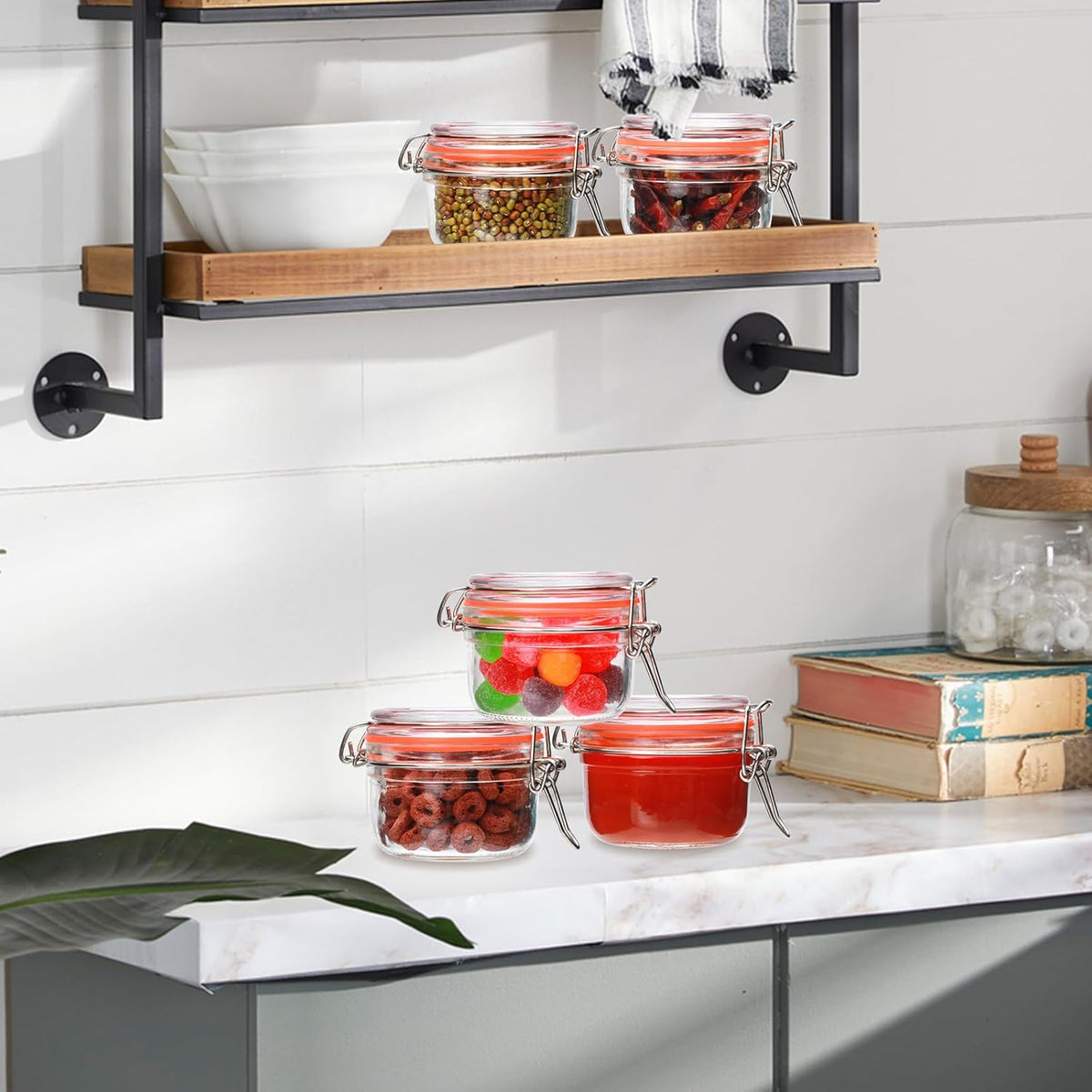 5 oz Glass Jars with Airtight Lid,Small Leak Proof Rubber Gasket Glass Canisters,Glass Food Storage Container for Kitchen,Jam,Spice, Cereal, Beans,Cookies