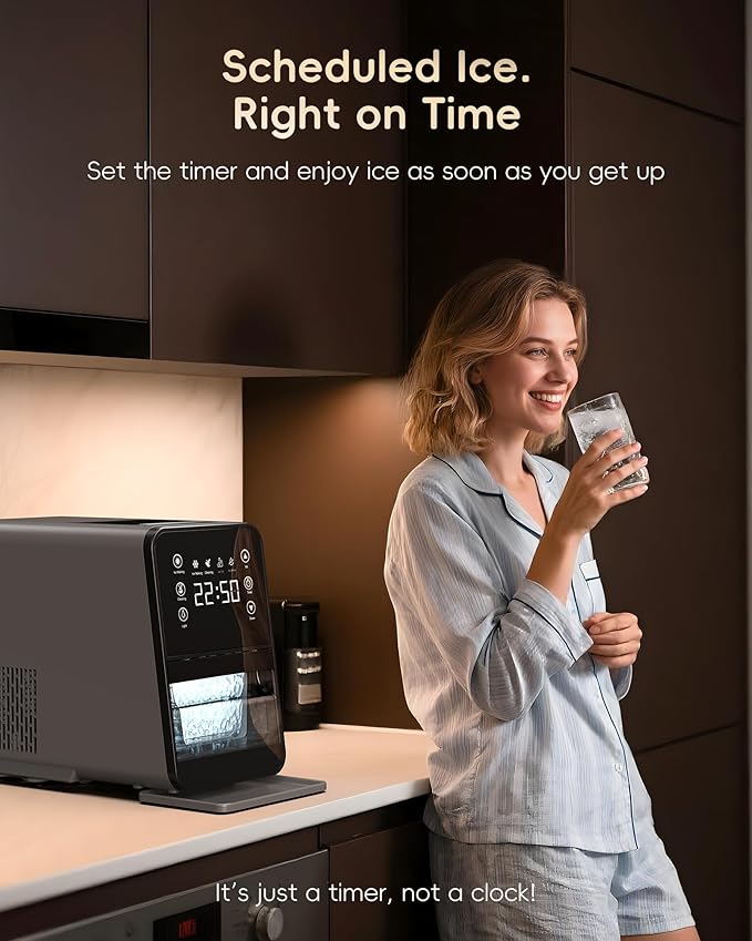 ecozy Nugget Ice Maker Countertop, Intuitive EcoScreen, 40lbs/24H Chewable Pebble Ice, 3lb Pull-Out Basket, Self-Cleaning, One-Touch Timer – Perfect for Home, Drinks & Cocktails