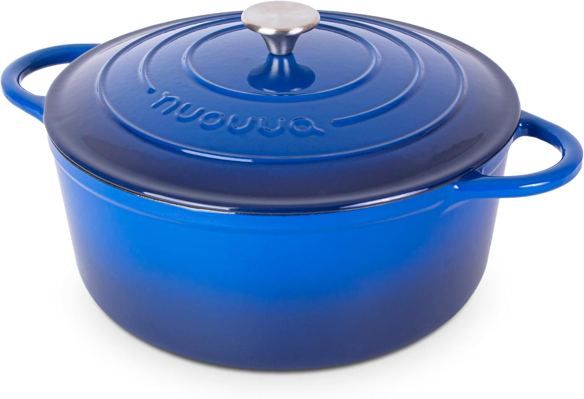 Cast Iron Dutch Oven with Lid – Non-Stick Ovenproof Enamelled Casserole Pot – Sturdy Dutch Oven Cookware – Dark Blue, 7.3-Quart, 30cm – by Nuovva