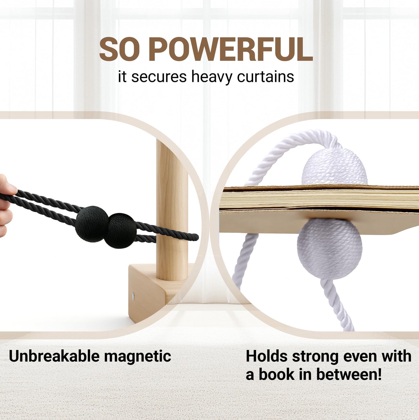 Hion Magnetic Curtain Tiebacks Black 2pcs, Curtain Holdbacks Hooks Holders