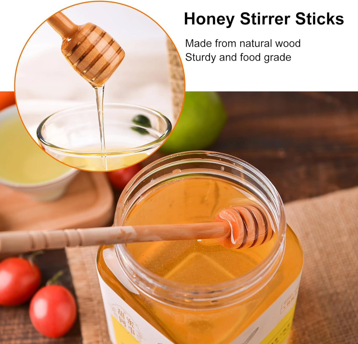 50 PCS Wooden Honey Sticks Dipper 6 Inch, Individually Wrapped Mini Honeycomb Honey Stirrer Stick For Honey Jar Dispense Drizzle Honey and Wedding Party Favors Gift