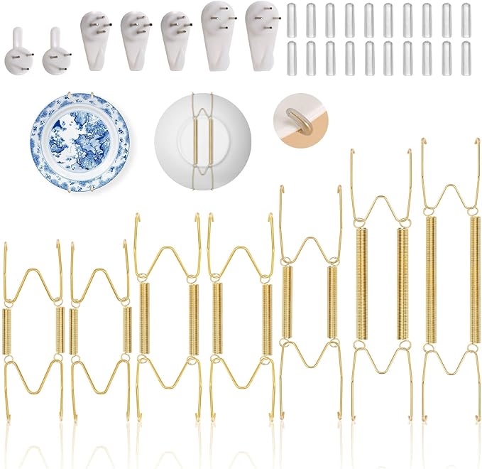 7 pcs Plate Hangers for The Wall, 4/6/8/10/12 Inch Invisible Decorative Wall Plate Hangers, Stainless Steel Plates Walls Hanger for Display Various Sizes with Hooks for Decorative
