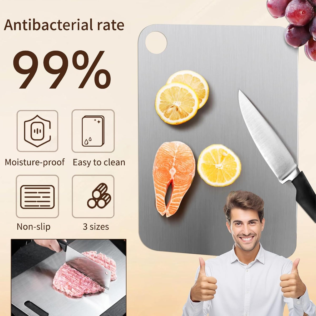 New Titanium Cutting Board-Stainless Steel Cutting Boards for kitchen,Double-Sided Food Grade Non Toxic Cutting Board,Chopping Boards Necessities for Home Outdoor Camping Meal Prep,Easy to Clean(XL)