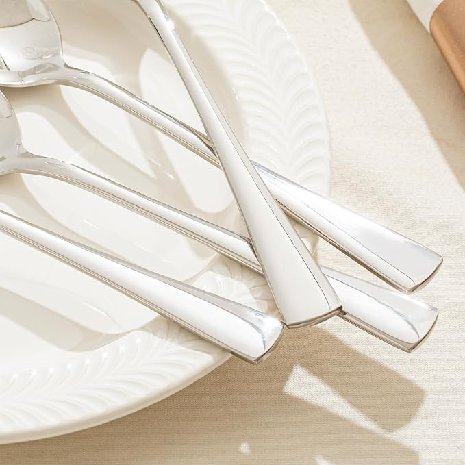 KINGSTONE 4 Piece Dinner Spoon Set, 18/10 Stainless Steel Spoons, Silver Food Grade Table spoons of 4, Metal Spoons for Home, Kitchen, Weddings, Parties or Restaurant, Dishwasher Safe-8.15inches
