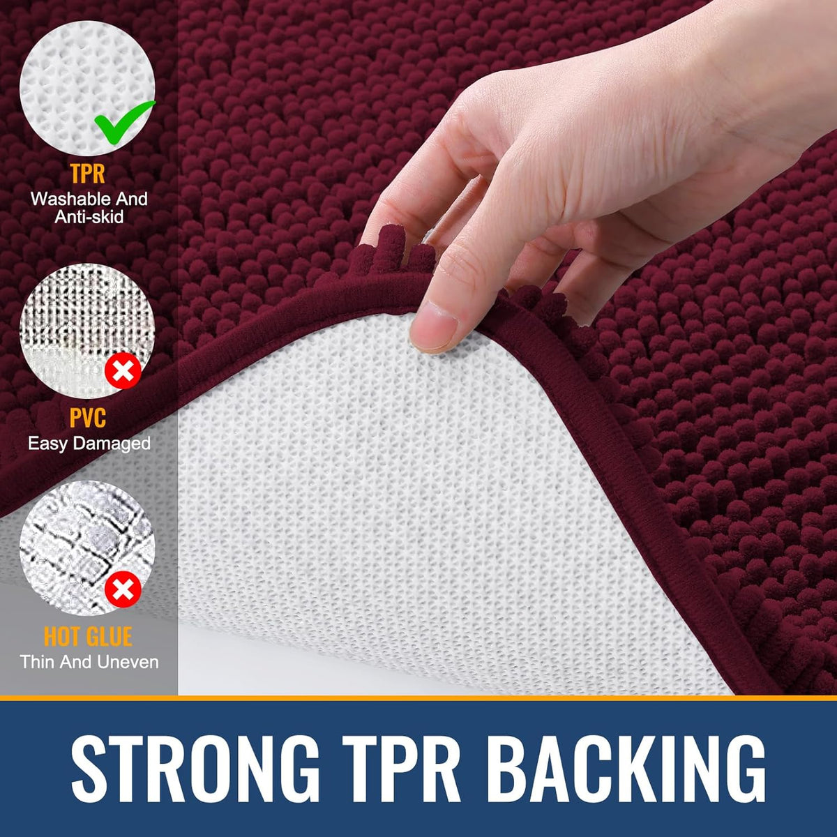 Arotive Bathroom Rugs 47x24, Extra Soft Absorbent Shaggy Chenille Bath Rugs, Machine Washable Rubber Backing Non-Slip Bath Mats for Bathroom Floor Tub and Shower, Home Decor Accessories, Burgundy