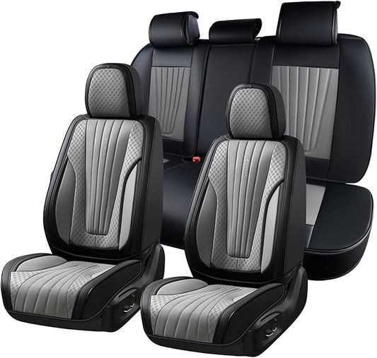 FLORICH Car Seat Covers, Premium Leatherette Car Seat Covers Full Set, Automotive Vehicle Seat Cushions Front Seats and Back, Waterproof Seat Protectors for Sedans Cars SUV Trucks, Black&Gray
