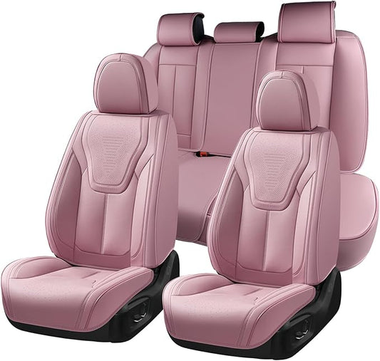 FLORICH Car Seat Cover Full Set, Automotive Vehicle Seat Cushions, Luxury Waterproof Leather Car Seat Protectors, Car Seat Cushions Universal Fit for Most Sedans SUVs Trucks - Pink