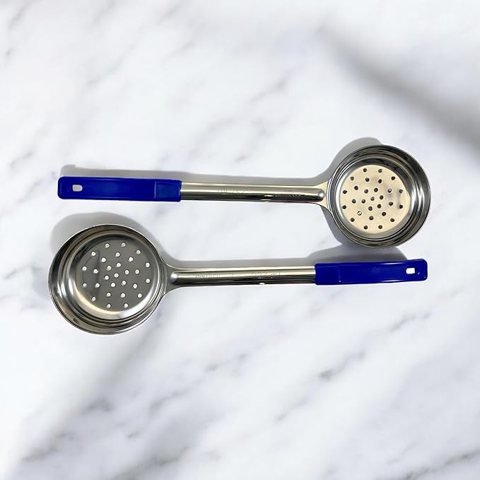 8 Ounce Slotted Stainless Steel Portion Control Ladle Spoon for Measuring and Serving; Commercial Grade Serving Scoops [Pack of 12]