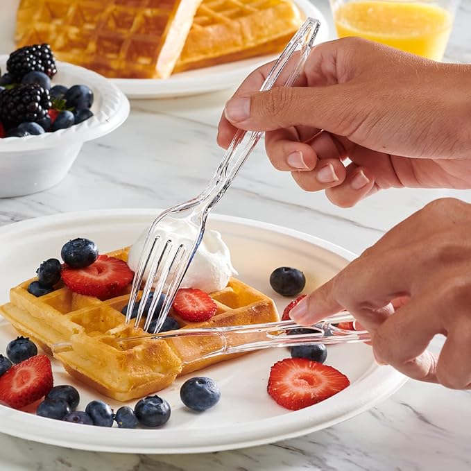 GUSTO [200 Count] Premium Heavyweight Disposable Forks - Clear Plastic Forks, Plastic Cutlery, Perfect for Parties, Events, and Catering (Formerly Comfy Package)
