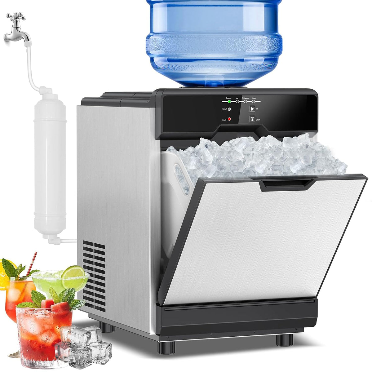 Nugget Ice Maker Countertop, 40 LBS/Day with 10 LBS Storage Bin, Freestanding/Countertop Ice Maker Machine Stainless Steel, Soft Chewable Pellet Ice Machine for Home Bar Kitchen Office, Self-Cleaning