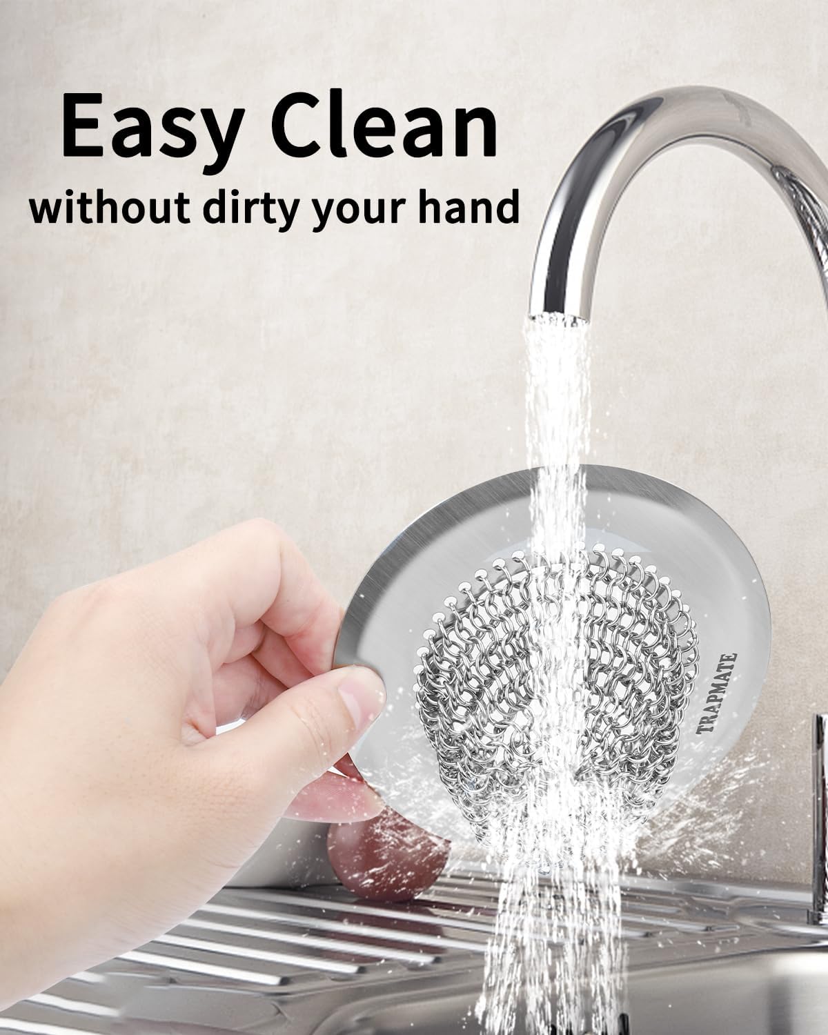 TRAPMATE 4 Pcs Kitchen Sink Drain Strainer, Easy Clean Sink Strainer, Stainless Steel Sink Drain Strainer, Sink Stopper Kitchen Drain, Garbage Disposal Strainer for US Standard Drain, Sink