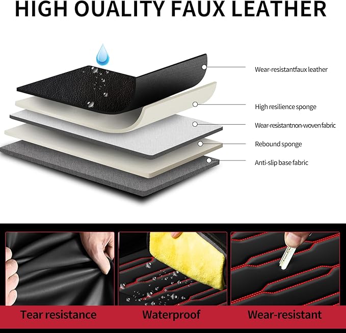 Fit Outback Car Seat Covers for Subaru Outback 2010-2024 2025 2026 - Upgraded Premium Waterproof & Breathable Leather,Airbag Compatible, All-Weather Seat Cushion Protector(Full Set, Black+Red)