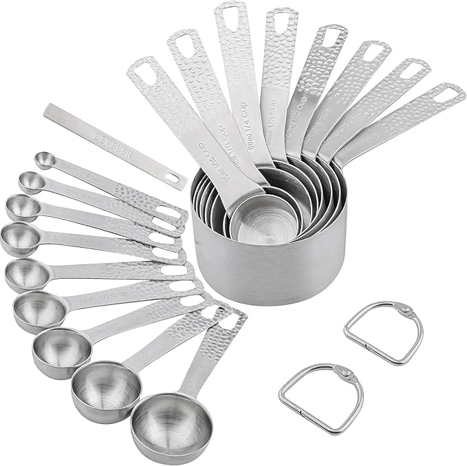 Smithcraft Measuring Cups and Spoons Set, 18 Piece 18/8 Stainless Steel Measuring Cups and Spoons Set for Dry & Liquid, Metric & US Metal 8Measure Cup and 9 Spoon & Leveler for Baking & Kitchen