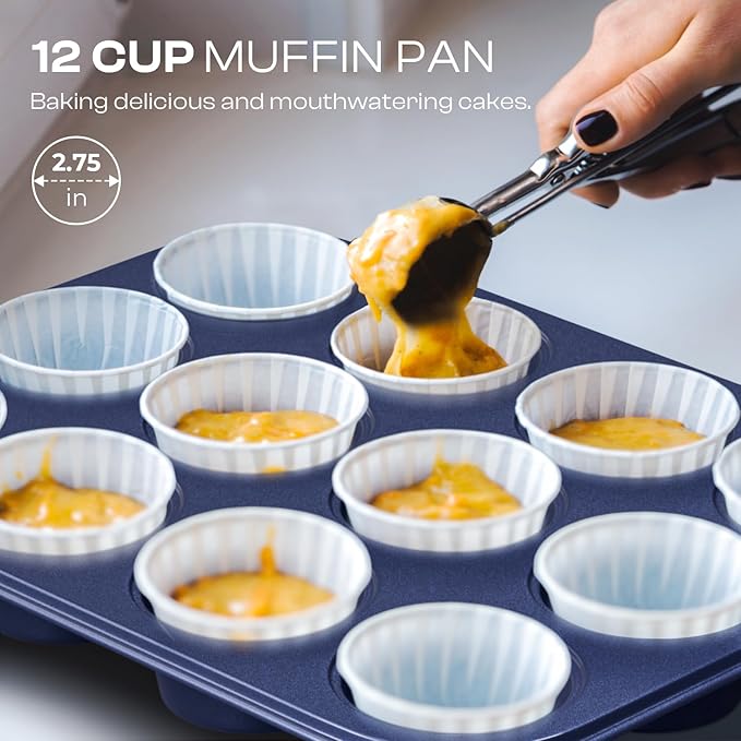 Baking Pans Set 8-Piece Bakeware Sets, Baking Sets for Cooking Nonstick Oven Pan Set, Baking Sheet Set, Cookie Sheets for Baking, Muffin Pan, Ceramic Coated Blue