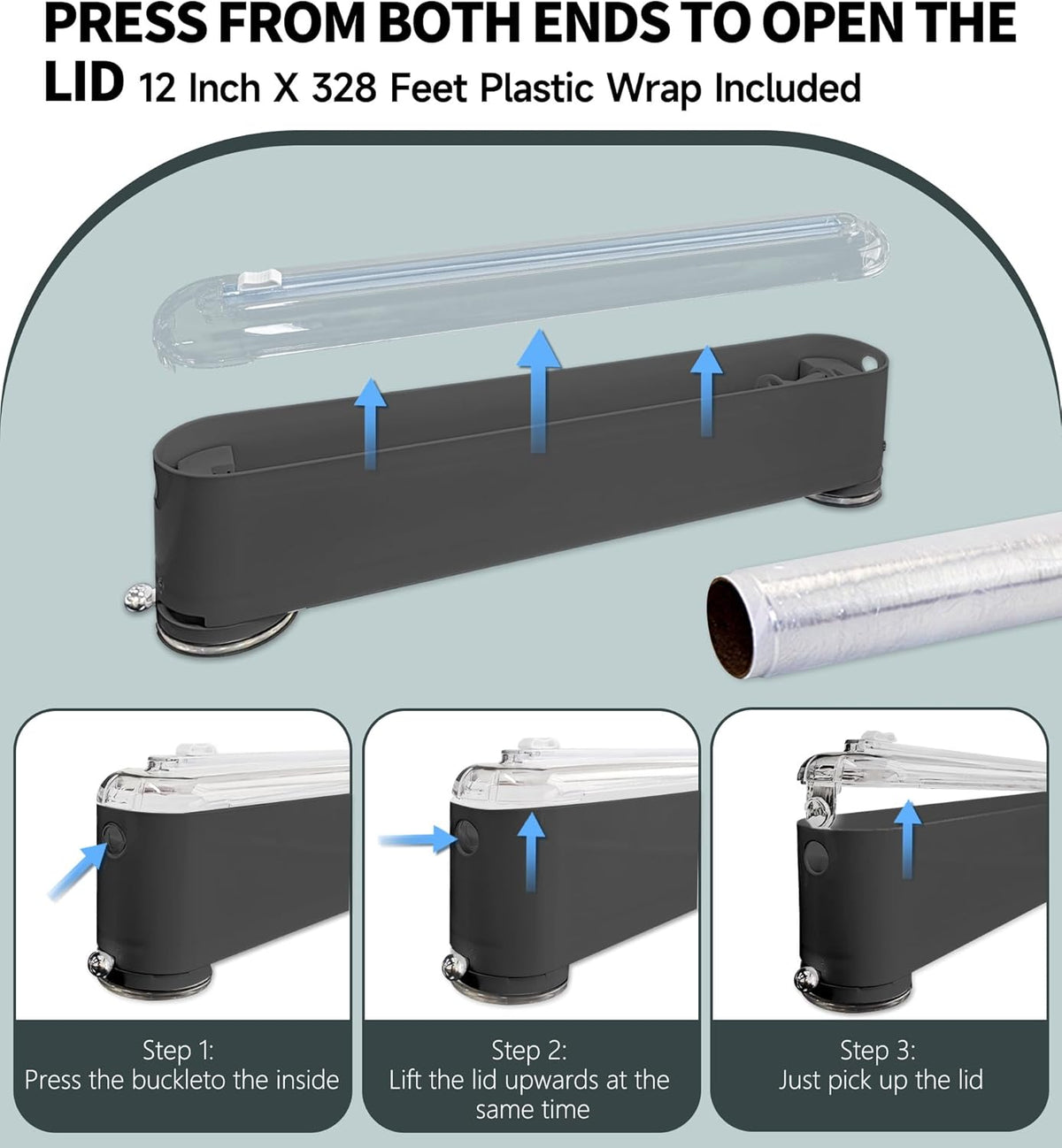 Plastic Wrap Dispenser With Cutter, Reusable Cling Film Dispenser, Cling Wrap Dispenser With Slide Cutter, Also For Aluminum Foil, Tin Foil, Baking Paper (grey)