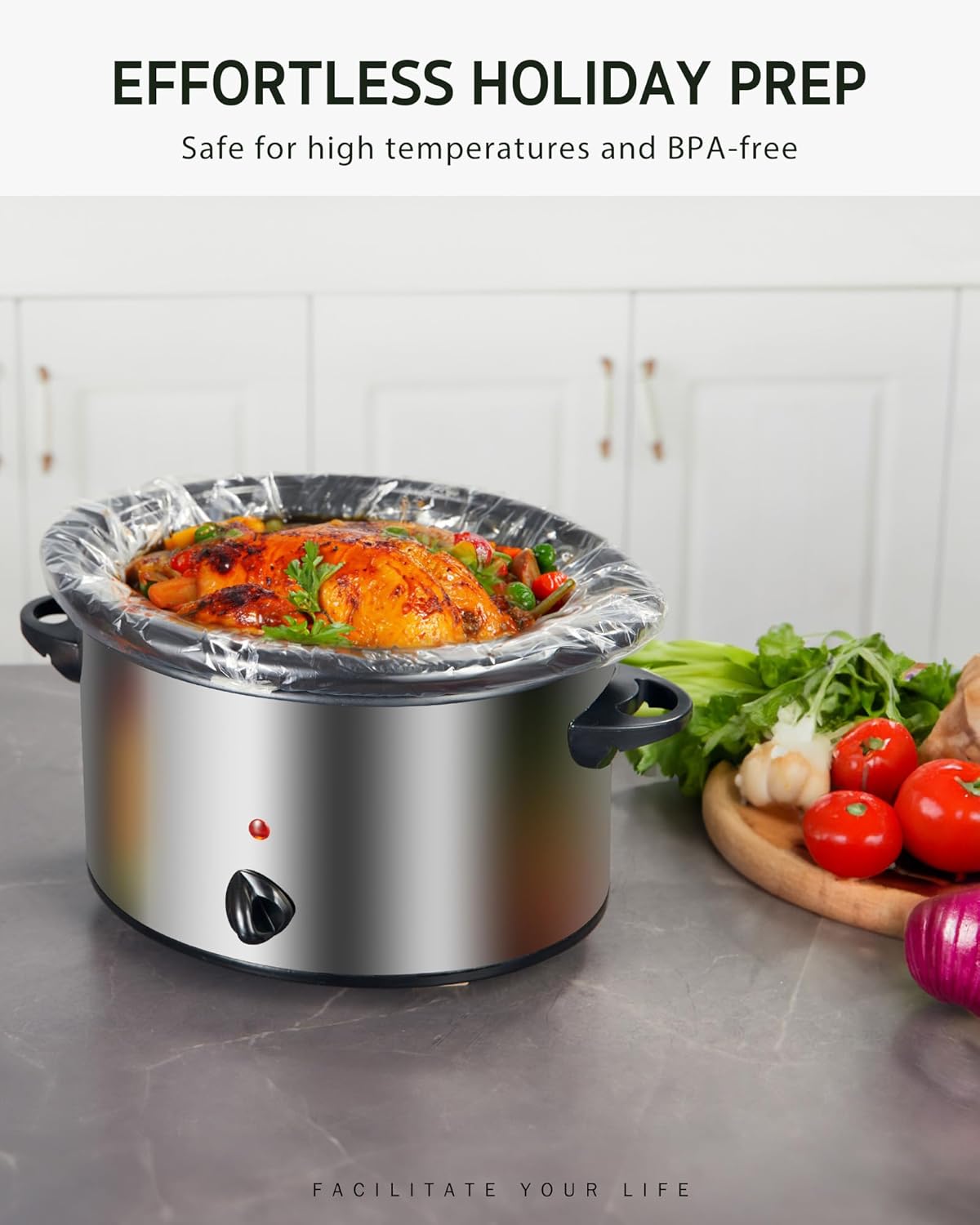 Syntus Slow Cooker Liners, 60 Count Cooking Bags Small Size Disposable Pot Liners Plastic Bags, Fit 1QT to 3QT for Slow Cooker Cooking Trays, 10.5"x 17.5", 60 Liners