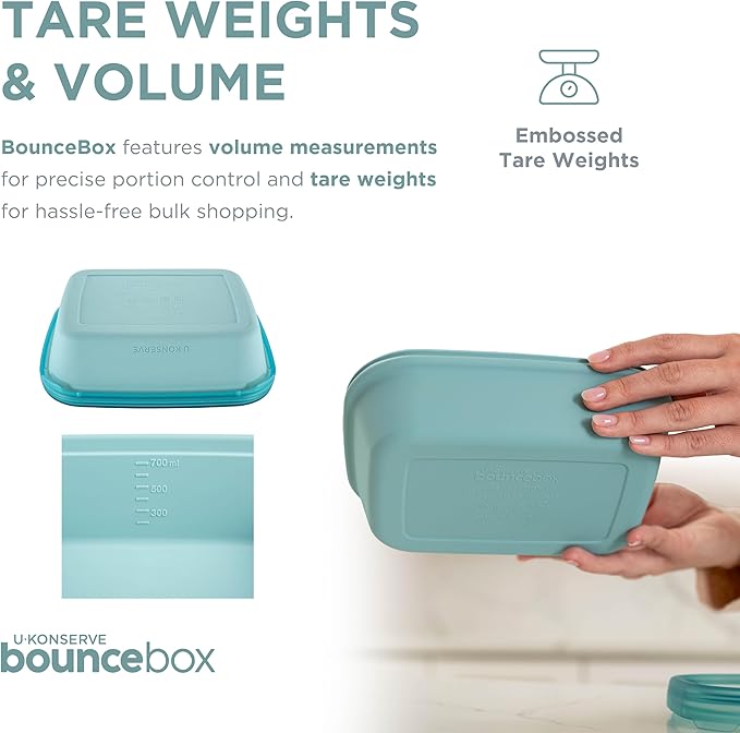 U Konserve Platinum Silicone Food Storage Bento Box Dual Seal Rectangle Container - Leak Proof, Shatter Proof, Dishwasher Safe, Plastic Free - 24oz (Seafoam)
