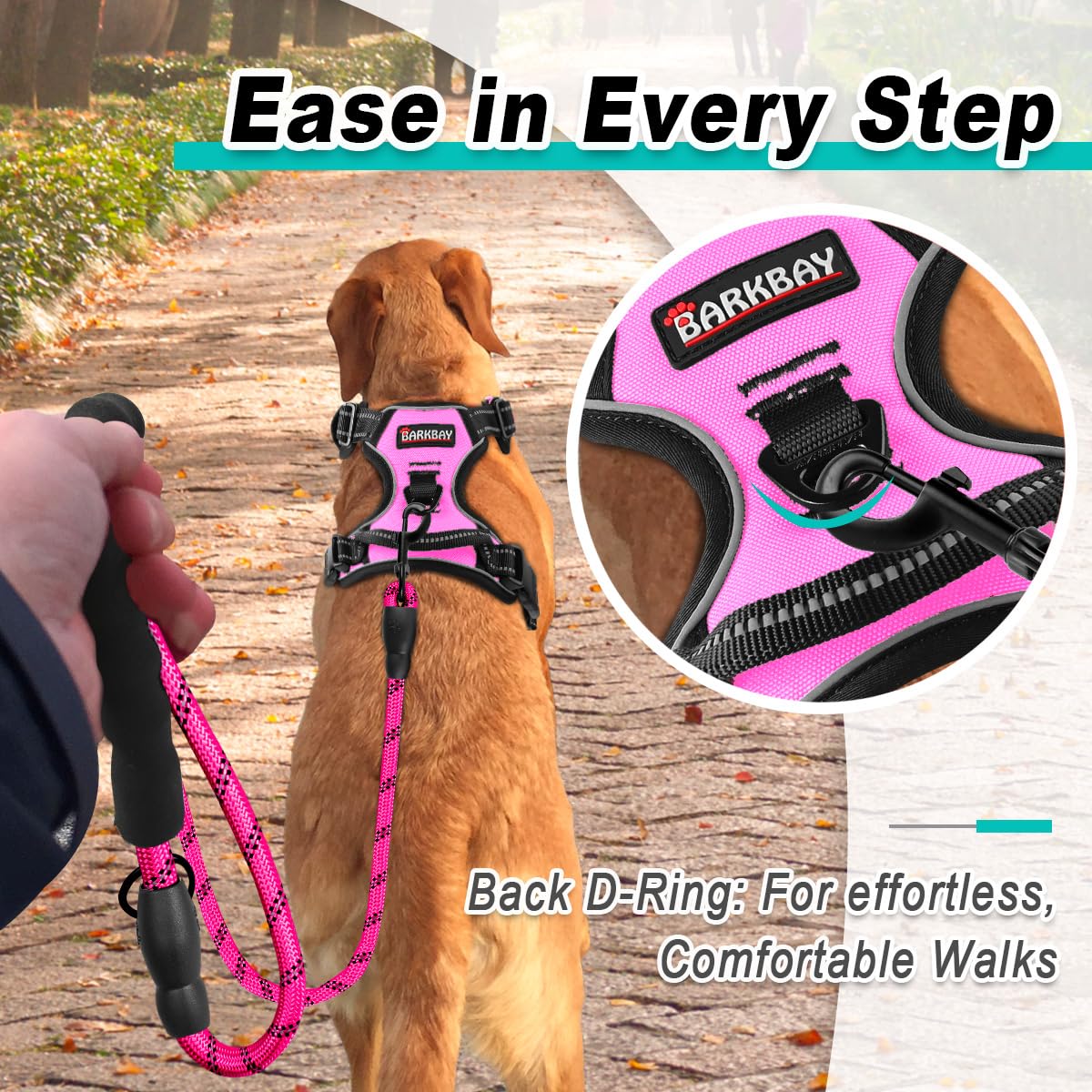 BARKBAY No Pull Pet Harness Dog Harness Adjustable Outdoor Pet Vest 3M Reflective Oxford Material Vest for PINK Dogs Easy Control for Small Medium Large Dogs (L)