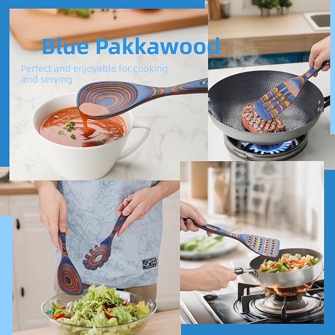 Gudamaye Pakkawood Wooden Cooking Utensils Set 7-Piece-Wooden Spoons for cooking, Wooden Utensil set with Ergonomic Non-Slip Handles, Heat-Resistant & Stylish Cooking Spoons, Non-Stick Spoon