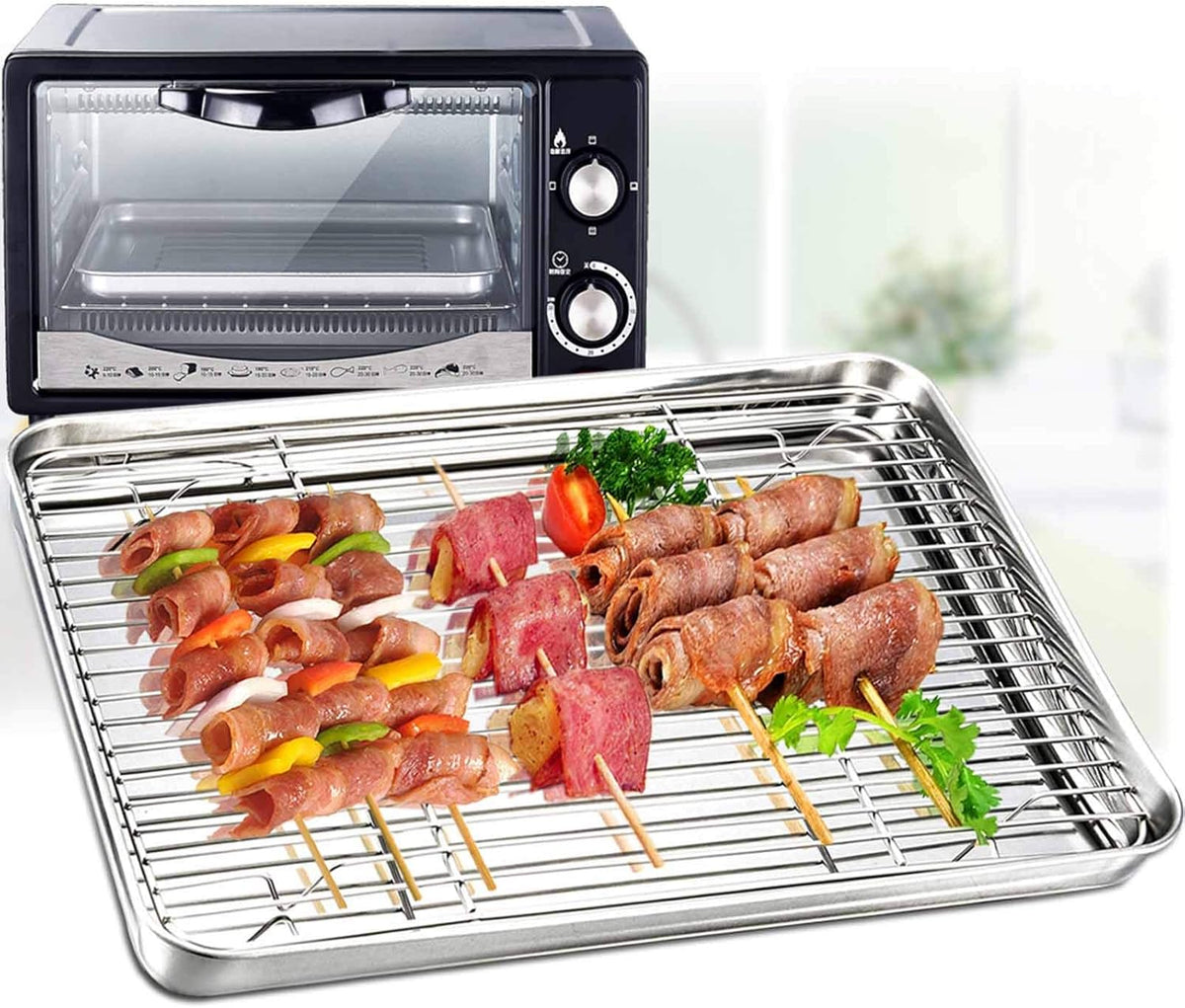 TeamFar Baking Tray and Rack Set, Stainless Steel Baking Pan Cookie Sheet with Cooling Rack, 12.5 x 10 x 1 inch, Non Toxic & Healthy, Easy Clean & Dishwasher Safe