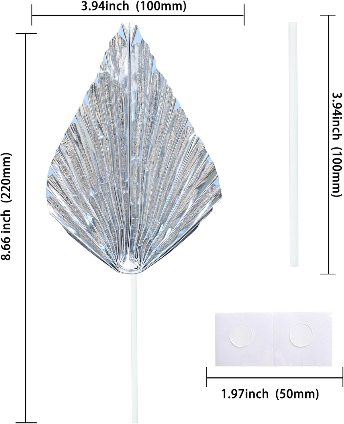 Gyufise 6Pcs Paper Palm Fan Cake Topper Palm Leaf Fan Cake Pick for DIY Bakeware Craft Project Home Made Wedding Bridal Shower Birthday Anniversary Party Cake Decorations Supplies Metallic Silver