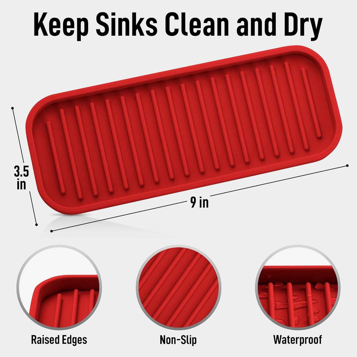 Zulay Kitchen (9x3.5) Silicone Sponge Holder for Kitchen Sink - Flexible Multipurpose Kitchen Soap Tray Sponge Holder - Sink Organizer Tray for Kitchen, Bathroom, Makeup, Trinkets & More (Red)