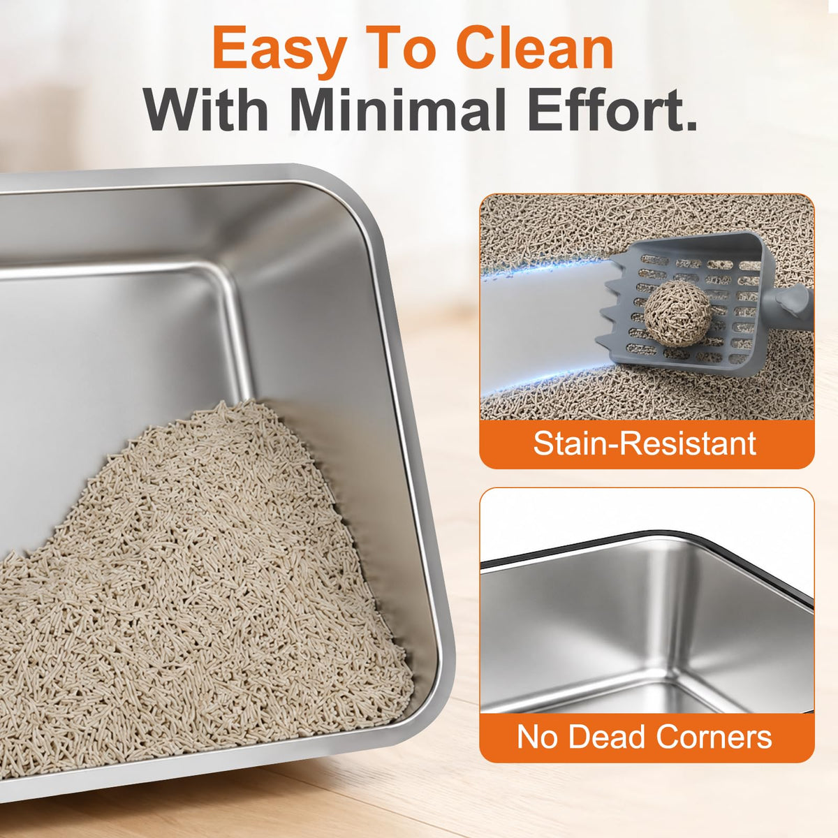 Stainless Steel Cat Litter Box with Lid, High Sided Enclosed Litter Box