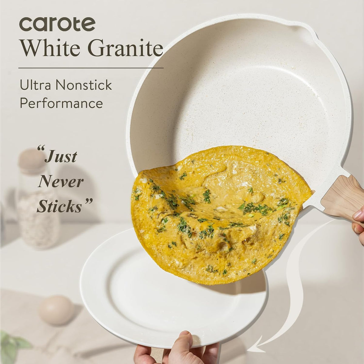 CAROTE 8 Inch Non Stick Frying Pan with Lid,White Granite Nonstick Skillet Omelet Pans, Egg Pan Granite Cookware, PFOS & PFOA Free