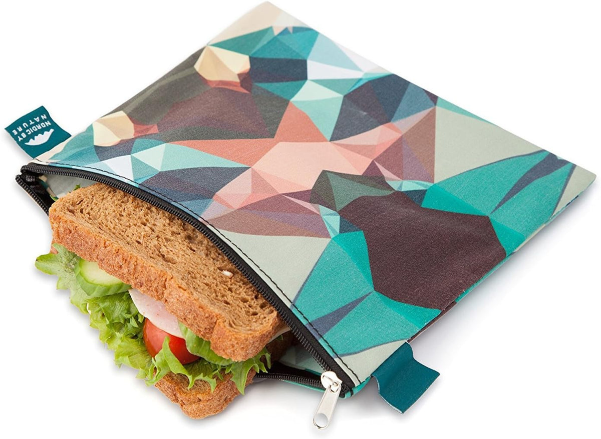 Nordic By Nature 4 Pack - Reusable Sandwich Bags Dishwasher Safe BPA Free - Durable Washable Quick Dry Cloth Baggies -Reusable Snack Bag School Lunches - Easy Open Zipper - (Mosaic Camo)