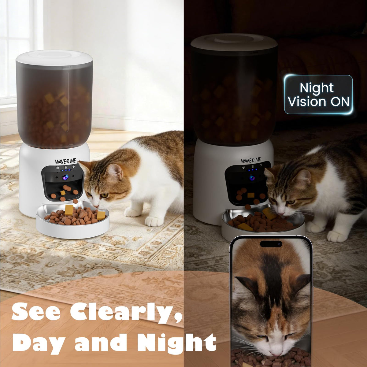 WAVEEME Automatic Cat Feeder with 3MP Camera, 6L Smart Pet Feeder