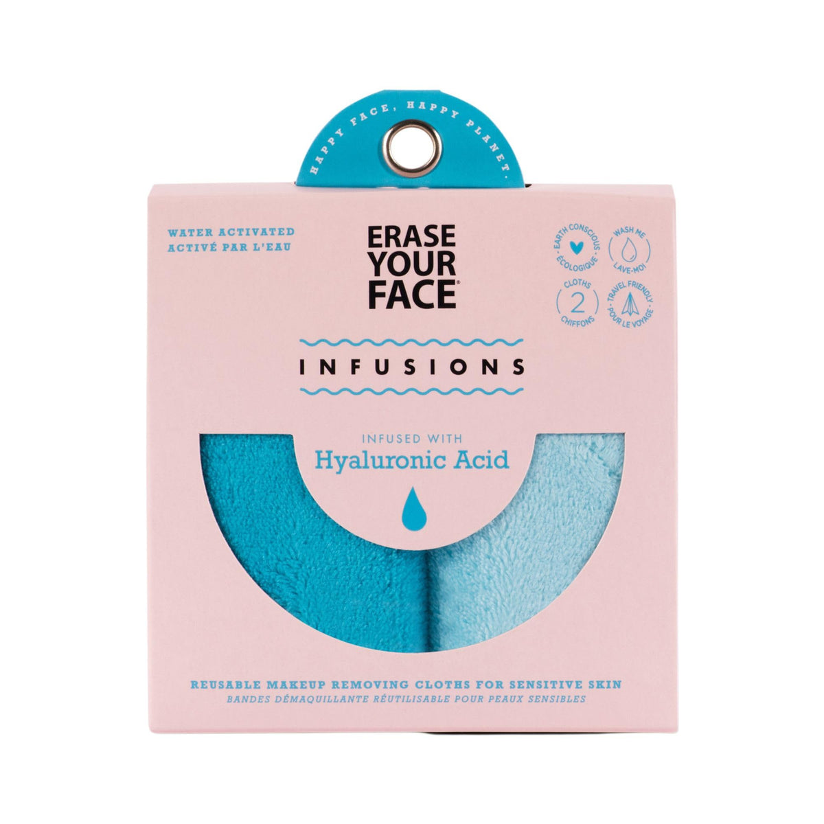ERASE YOUR FACE Re-usable Makeup Removing Cloth Infused with Hylaluronic Acid - 2 Pack