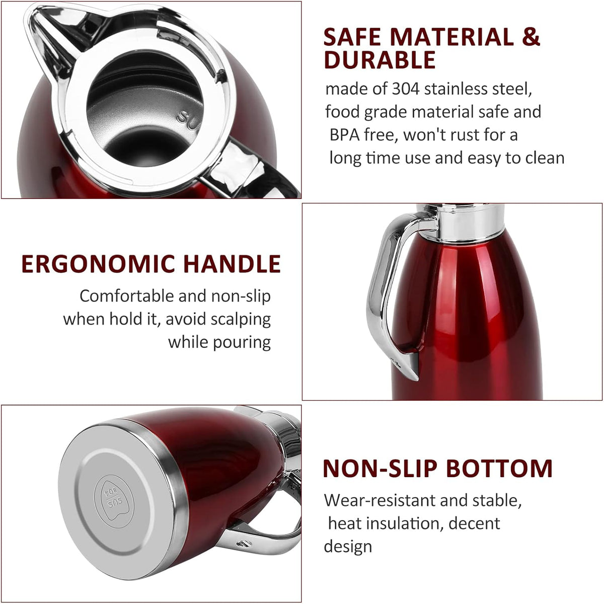 Coffee Carafes for Keeping Hot, ShineMe Stainless Steel Thermal Coffee Carafe, Double Walled Vacuum Coffee Pot, 61oz(1.8L) Insulated Hot Water & Coffee Dispenser, 12H Heat/24H Cold Retention