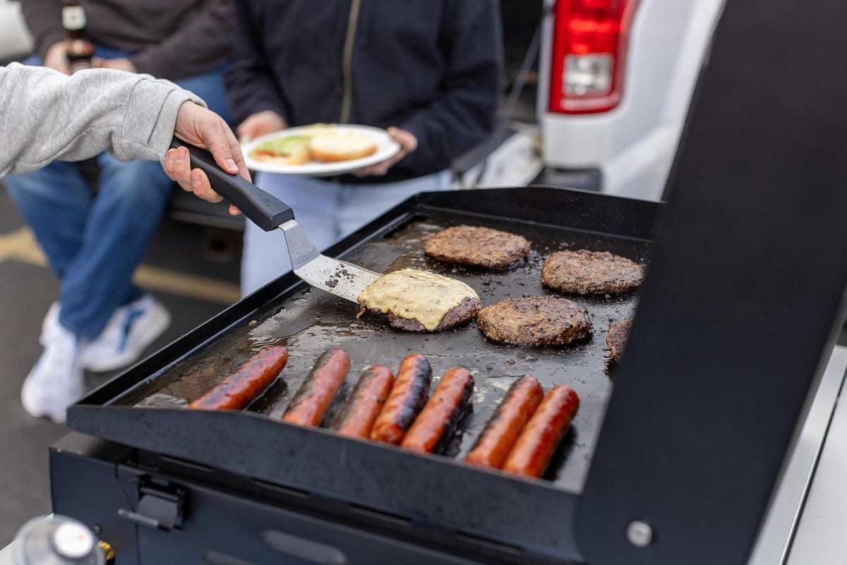 Gridiron Gameday 24" Flat Top Grill – Portable Tabletop Griddle with Hinged Lid, 24,000 BTUs, Flamethrower Ignition, Dual Heat Zones & Adjustable Legs for Tailgating, Camping, Outdoor Cooking
