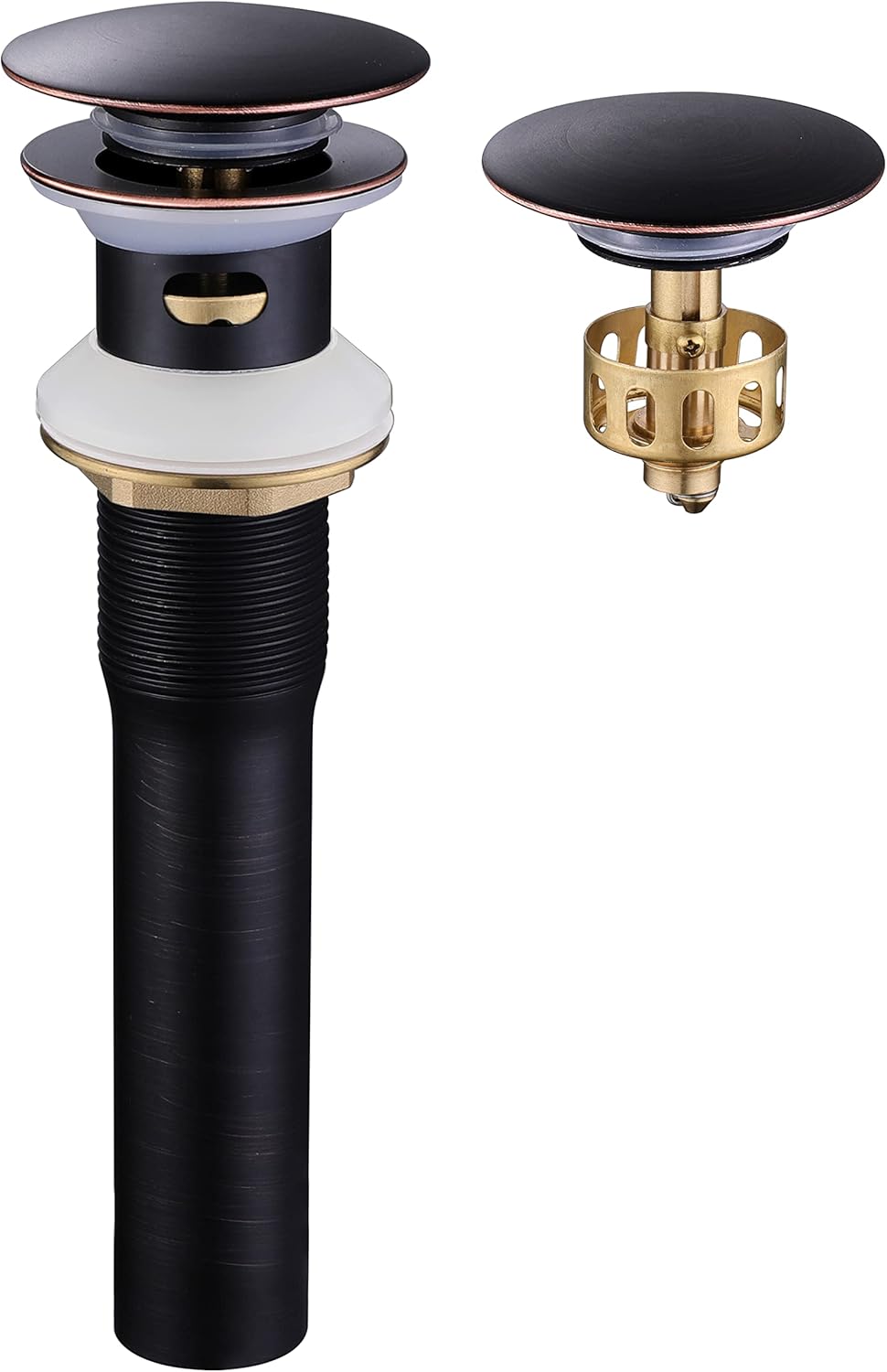 Pop up Sink Drain Stopper with Overflow Oil Rubbed Bronze for Bathroom Vessel Vanity Sink Art Basin，Big Cap Sink Drain with Overflow, Metal Pop-up Drain Strainer with Detachable Basket Stopper