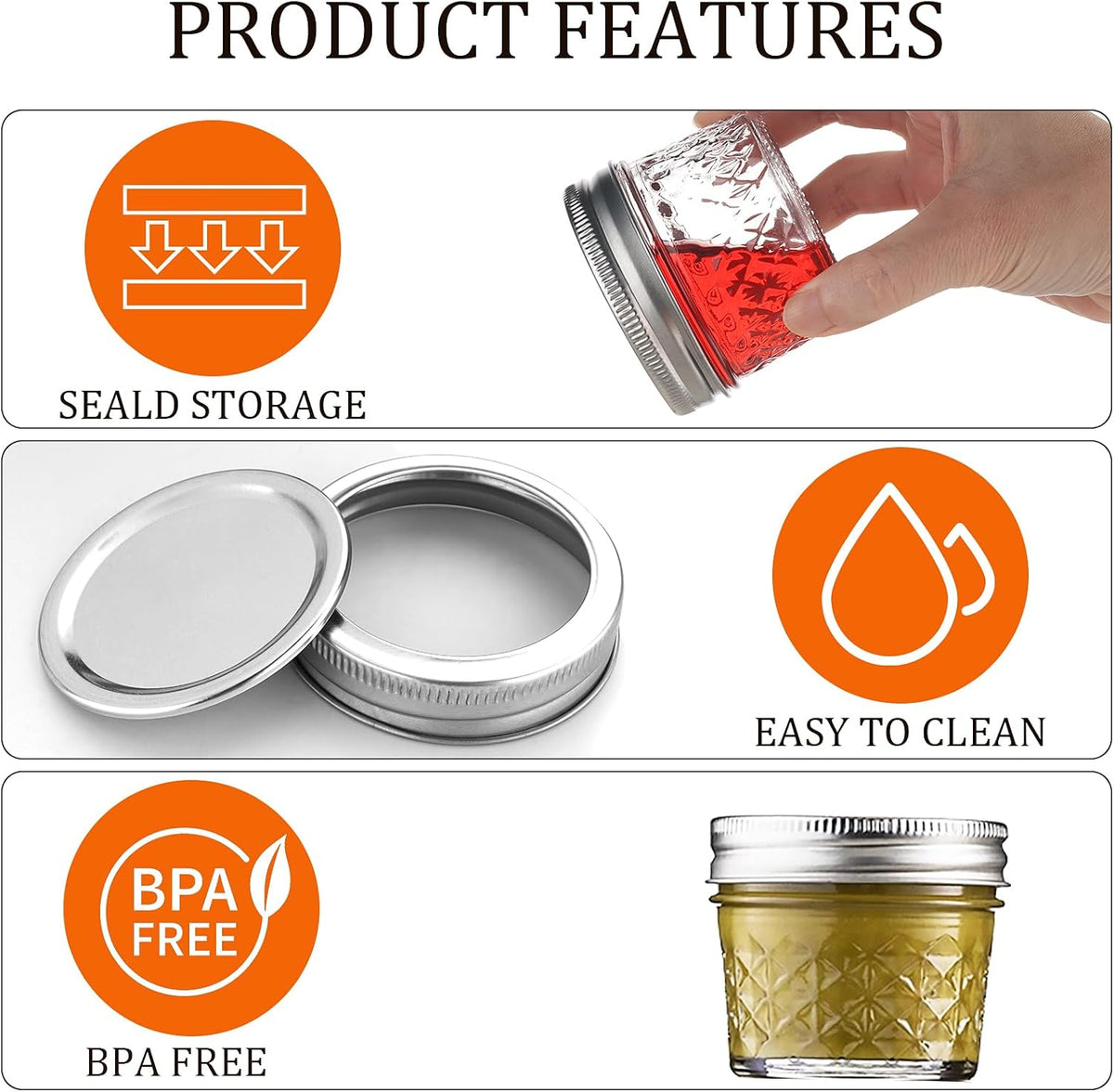 Mason Jars Airtight Lids Glass Canning Jars 3.4oz/100ml Regular Lids Spice Jars Honey Jars for Yogurt,Jam,Spice,Overnight Oats Canning, Preserving,Decorations,Jelly,Dessert,6 Pack (3.4 oz)