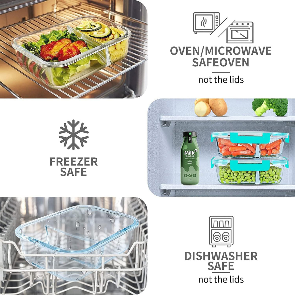 KOMUEE 10 Packs 30oz Glass Meal Prep Containers 2 Compartments,Glass Food Storage Containers with Lids,Airtight Glass Lunch Bento Boxes,Oven,Freezer and Dishwasher Safe, Green