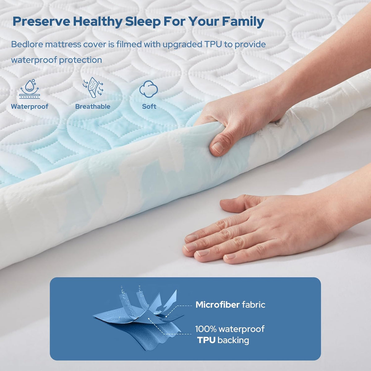 BEDLORE Waterproof Mattress Protector, King Size Noiseless Mattress Pad with Deep Pocket 6"-18" Depth, Soft Breathable Bed Mattress Cover Washable for Home, Bedroom, Hotel (White)