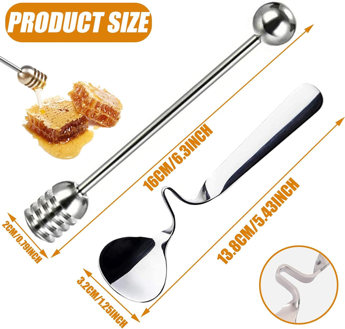 Stainless Steels Honey Spoons and Honey Dipper,2PCS Stainless Steel Honey Dipper Stirrer Server,Honey Spoon,Honey Dipper With Spiral Sugar Spoon Iced Tea Spoon Coffee Spoons for Jam,Honey,Coffee