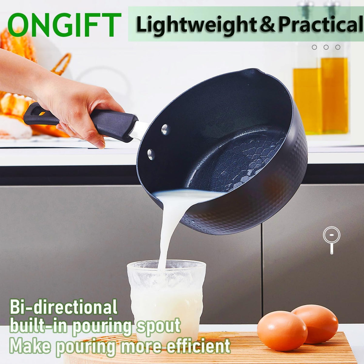 Nonstick Small Sauce Pan with Lid, 2.4QT Yukihira Sauce pan with Pour Spouts, Multipurpose Handy Little Saucepan with Stay Cool Handle, Small Pots for Cooking, Soups, Noodles, Milk