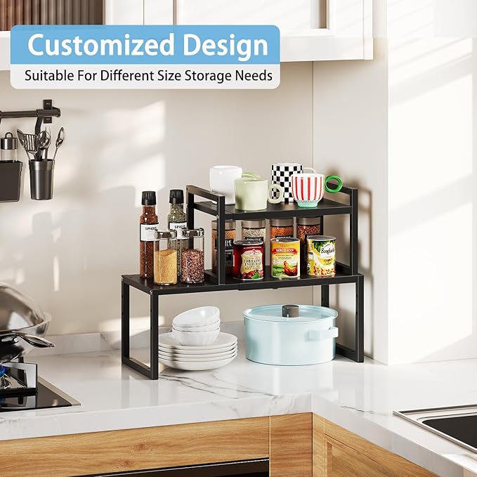 2 Pack Expandable Kitchen Cabinet Shelves Organizer,Heavy Duty Metal Shelving Units and Storage,Stackable Adjustable Kitchen Storage Organization Shelves Rack for Counter Cupboard Pantry,Length:20.5"
