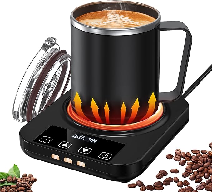Coffee Mug Warmer & Mug Set for Desk, Electric Coffee Cup Warmer with 16oz Heated Mug, Temperature Control Smart Coffee Heater with Auto Shut Off & 9 Temp Settings, Gifts for Men Women, Black