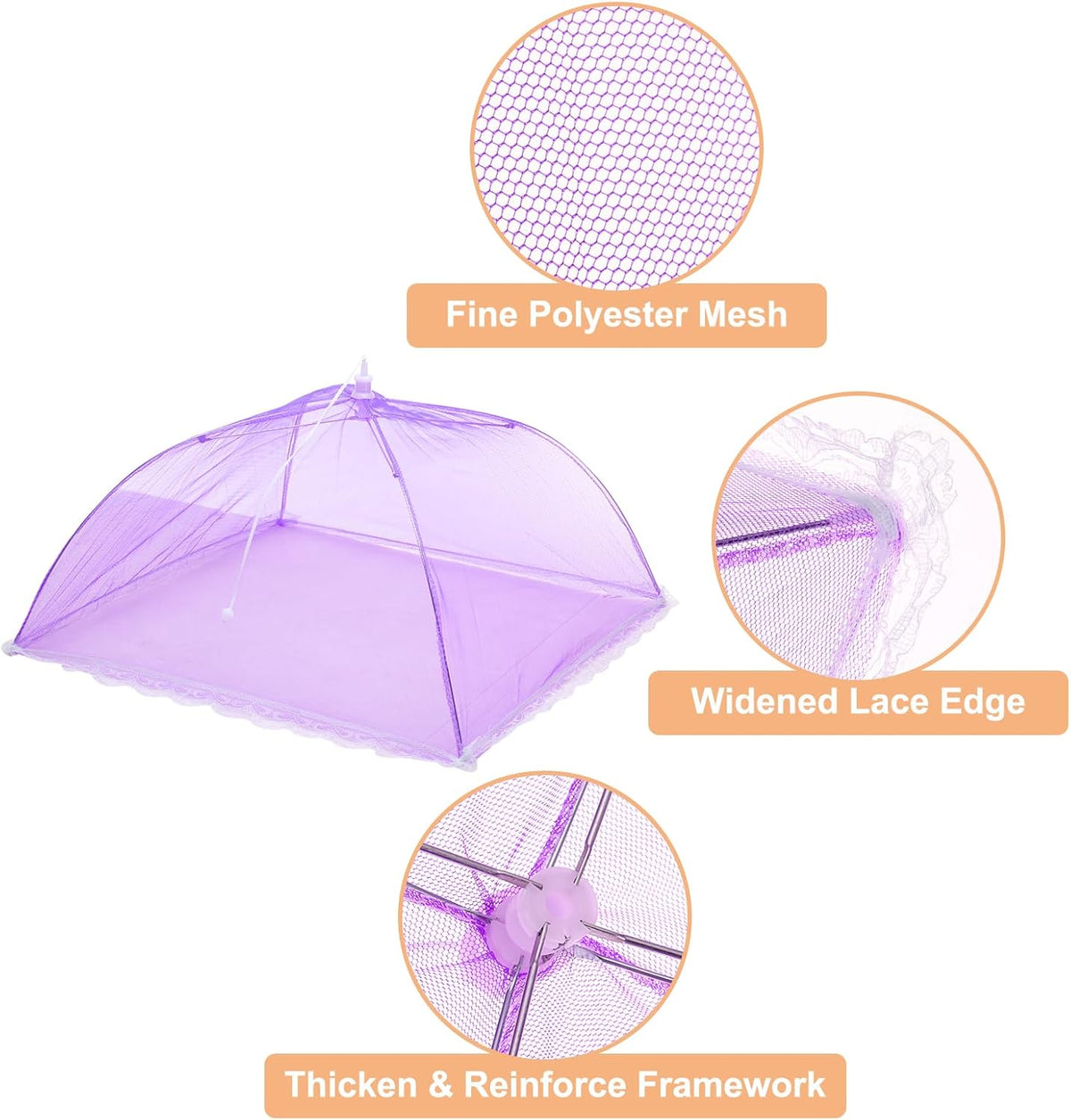 uxcell 3 Pcs Large and Tall Food Covers 17" Mesh Food Covers for Outdoors Collapsible Food Protector Covers Tent for Parties Outdoor Picnics BBQs, Purple