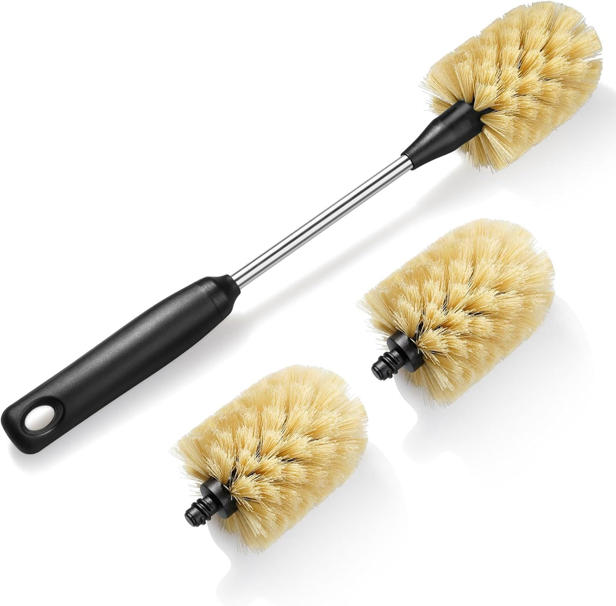 Water Bottle Cleaning Brush with 2 Replaceable Heads, Compatible with Sport Bottles, Tumblers, Mugs, Wine Decanters, Glassware, Round, 1 Pack (13 in)