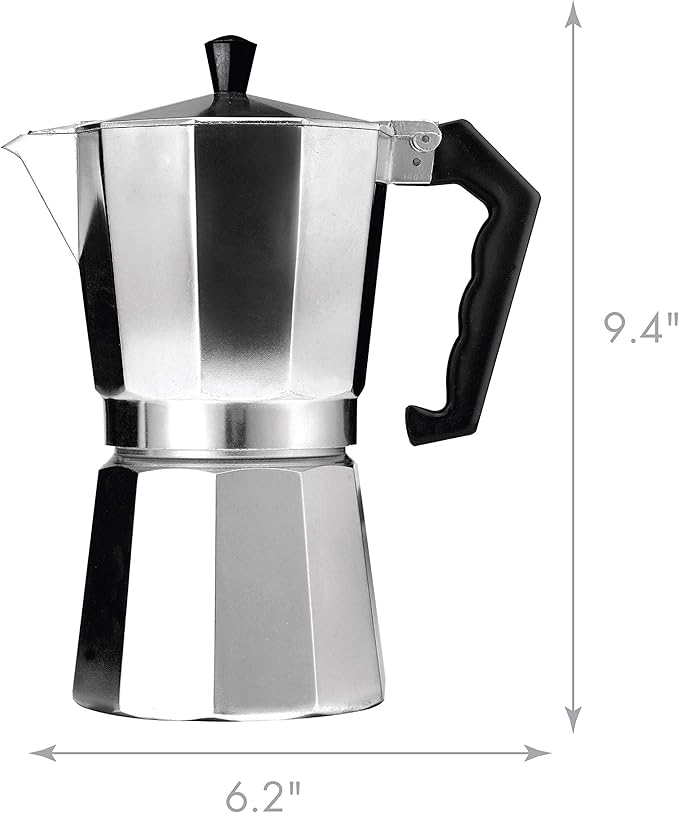 Primula Classic Stovetop Espresso and Coffee Maker, Moka Pot for Italian and Cuban Café Brewing, Greca Coffee Maker, Cafeteras, 9 Espresso Cups, Silver