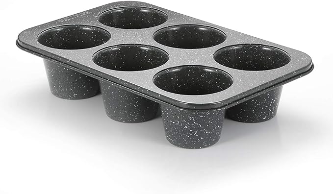 Monfish Jumbo Deep Muffin pan 6 cup large cupcake pan gray granite finish Carbon steel muffin tin 3.5x3inch cup (deep 6 cup)